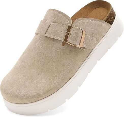Gengzai Platform Clogs for Women Platform Slip-On Clogs Cork Footbed Casual Shoes & Mules for Women Round Toe Comfortable Buckle Shoes in Kuwait