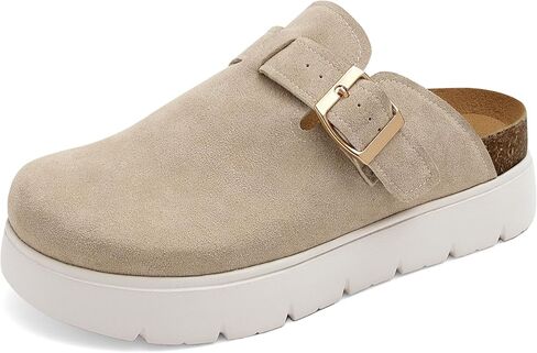 Gengzai Platform Clogs for Women Platform Slip-On Clogs Cork Footbed Casual Shoes & Mules for Women Round Toe Comfortable Buckle Shoes in Kuwait