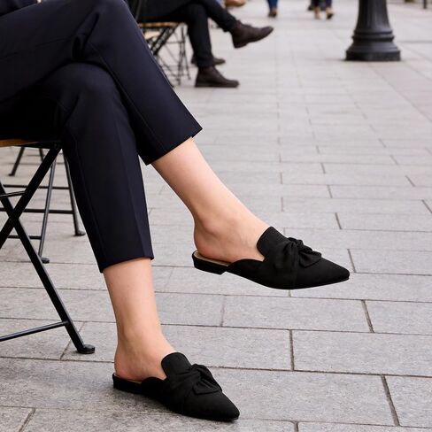 Aomigoct Dress Flat Womens Mules: Black 10 Elegant Pointed Toe & Bow Suede for Office & Meetings - Lightweight Slip-On for Confidence in All-Day Wear - Ages 28-50 - Black 10 in Kuwait