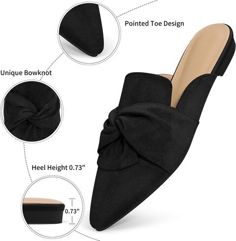 Aomigoct Dress Flat Womens Mules: Black 10 Elegant Pointed Toe & Bow Suede for Office & Meetings - Lightweight Slip-On for Confidence in All-Day Wear - Ages 28-50 - Black 10 in Kuwait