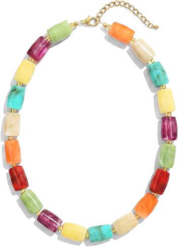 Joya Love Beaded Necklaces for Women Trendy Multicolor Candy Jelly Resin Pillar Bead Necklace Boho Statement Chunky Choker Necklace Summer Jewelry in Saudi Arabia