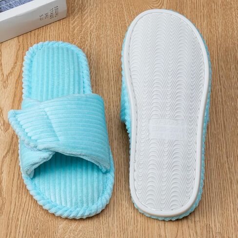 Enteer Women's Adjustable Corduroy Slippers - Open Toe Memory Foam House Shoes with Hook and Loop Closure, Non-Slip Indoor Outdoor Slides for Custom Fit in Saudi Arabia