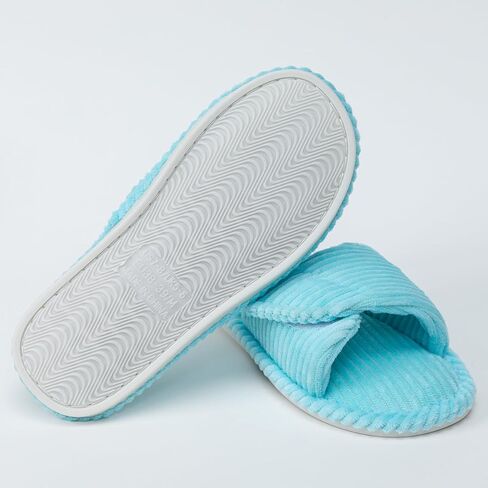 Enteer Women's Adjustable Corduroy Slippers - Open Toe Memory Foam House Shoes with Hook and Loop Closure, Non-Slip Indoor Outdoor Slides for Custom Fit in Saudi Arabia