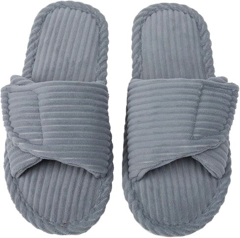 Enteer Women's Adjustable Corduroy Slippers - Open Toe Memory Foam House Shoes with Hook and Loop Closure, Non-Slip Indoor Outdoor Slides for Custom Fit in Saudi Arabia
