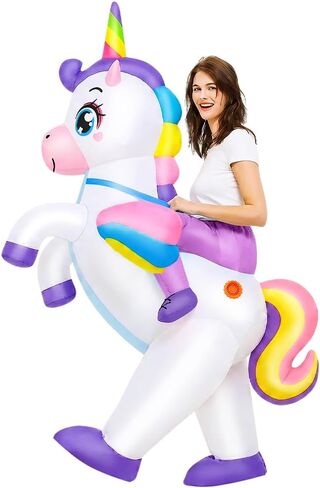 JUROSAICA Inflatable Unicorn Costume Adult Ride On Blow Up Halloween Suit | Lightweight Polyester Quick Inflation Funny for Halloween Easy to Wear Move Include Blower Fan Portable For Men Women Ride On in Saudi Arabia