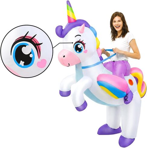 JUROSAICA Inflatable Unicorn Costume Adult Ride On Blow Up Halloween Suit | Lightweight Polyester Quick Inflation Funny for Halloween Easy to Wear Move Include Blower Fan Portable For Men Women Ride On in Saudi Arabia