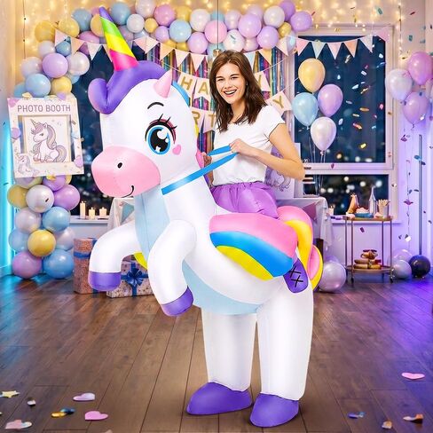 JUROSAICA Inflatable Unicorn Costume Adult Ride On Blow Up Halloween Suit | Lightweight Polyester Quick Inflation Funny for Halloween Easy to Wear Move Include Blower Fan Portable For Men Women Ride On in Saudi Arabia