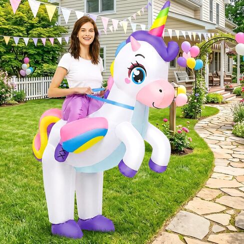 JUROSAICA Inflatable Unicorn Costume Adult Ride On Blow Up Halloween Suit | Lightweight Polyester Quick Inflation Funny for Halloween Easy to Wear Move Include Blower Fan Portable For Men Women Ride On in Saudi Arabia
