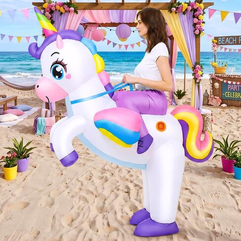 JUROSAICA Inflatable Unicorn Costume Adult Ride On Blow Up Halloween Suit | Lightweight Polyester Quick Inflation Funny for Halloween Easy to Wear Move Include Blower Fan Portable For Men Women Ride On in Saudi Arabia