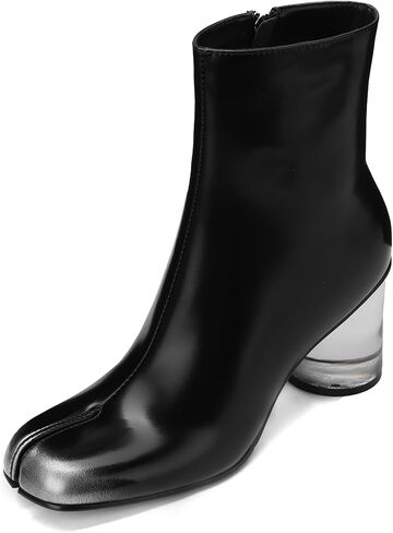 Split Toe Women Clear Block Heels Ankle Boots Chunky High Heels Booties Tabi Zipper Side Short Boots in Saudi Arabia
