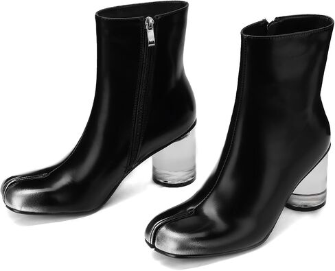 Split Toe Women Clear Block Heels Ankle Boots Chunky High Heels Booties Tabi Zipper Side Short Boots in Saudi Arabia