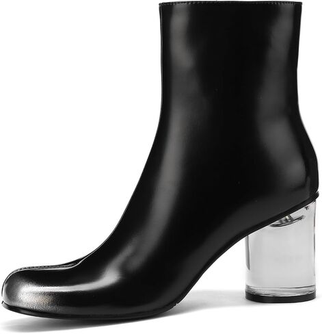 Split Toe Women Clear Block Heels Ankle Boots Chunky High Heels Booties Tabi Zipper Side Short Boots in Saudi Arabia