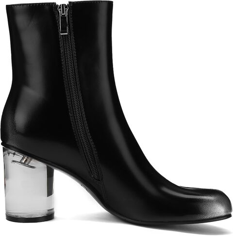 Split Toe Women Clear Block Heels Ankle Boots Chunky High Heels Booties Tabi Zipper Side Short Boots in Saudi Arabia