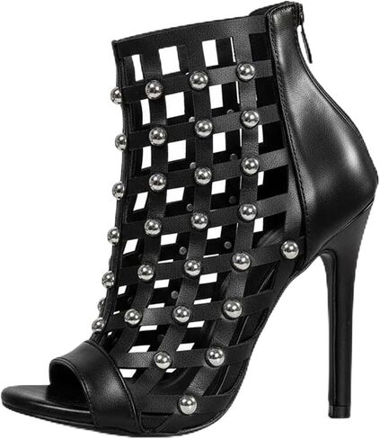 Women's Studded Hollow Out Stiletto Heel Fashion Ankle Boots Sexy Peep Toe Non-Slip Y2K High Heels with Back Zip Stylish Club Evening Party 4.33 IN Pumps in Saudi Arabia