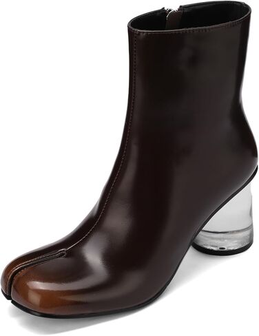 Split Toe Women Clear Block Heels Ankle Boots Chunky High Heels Booties Tabi Zipper Side Short Boots in Saudi Arabia