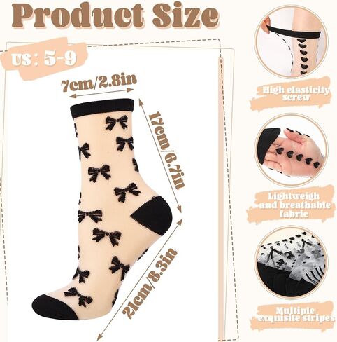 10 Pairs Sheer Ankle Socks Women Pop Socks Black See Through Sock Transparent Thin Lace Mesh Cute Bow Heart Polka Dot in Saudi Arabia