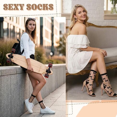 10 Pairs Sheer Ankle Socks Women Pop Socks Black See Through Sock Transparent Thin Lace Mesh Cute Bow Heart Polka Dot in Saudi Arabia