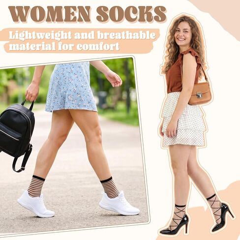 10 Pairs Sheer Ankle Socks Women Pop Socks Black See Through Sock Transparent Thin Lace Mesh Cute Bow Heart Polka Dot in Saudi Arabia