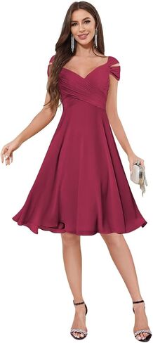 Short Chiffon Bridesmaid Dresses for Women Knee Length Off Shoulder Wedding Guest Gown in Saudi Arabia