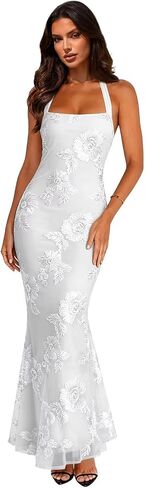 Summer Floral Sleeveless Wedding Guest Maxi Dresses for Women Elegant Halter Mermaid Evening Dress in Kuwait