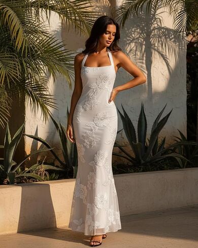 Summer Floral Sleeveless Wedding Guest Maxi Dresses for Women Elegant Halter Mermaid Evening Dress in Kuwait