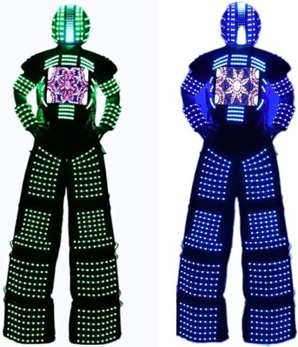 Earthradius Led Robot Stilts Performer Party Halloween Costume Adult, Light Up Robot Cosplay Helmet Outfit DJ Nightclub in Saudi Arabia