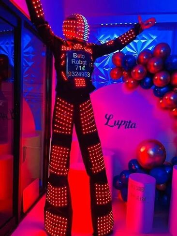Earthradius Led Robot Stilts Performer Party Halloween Costume Adult, Light Up Robot Cosplay Helmet Outfit DJ Nightclub in Saudi Arabia