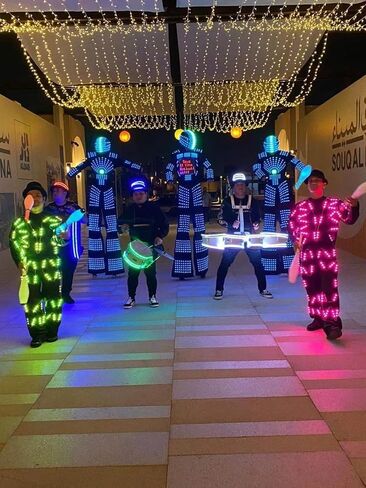 Earthradius Led Robot Stilts Performer Party Halloween Costume Adult, Light Up Robot Cosplay Helmet Outfit DJ Nightclub in Saudi Arabia