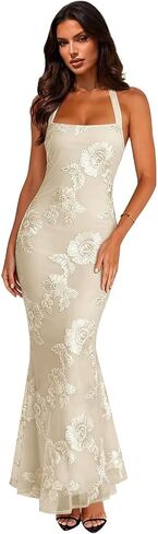 Summer Floral Sleeveless Wedding Guest Maxi Dresses for Women Elegant Halter Mermaid Evening Dress in Kuwait