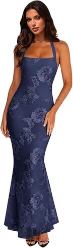 Summer Floral Sleeveless Wedding Guest Maxi Dresses for Women Elegant Halter Mermaid Evening Dress in Kuwait