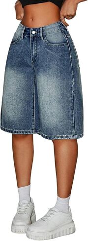 Girls Jean Shorts Baggy Wide Leg Cute Y2K Retro Washed Denim Shorts for Teen Girl Trendy Distressed Streetwear 12-16Y in Kuwait