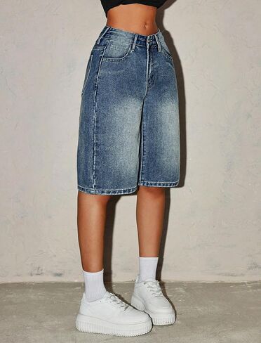 Girls Jean Shorts Baggy Wide Leg Cute Y2K Retro Washed Denim Shorts for Teen Girl Trendy Distressed Streetwear 12-16Y in Kuwait