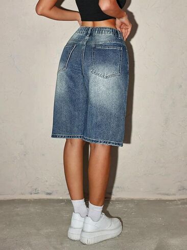 Girls Jean Shorts Baggy Wide Leg Cute Y2K Retro Washed Denim Shorts for Teen Girl Trendy Distressed Streetwear 12-16Y in Kuwait