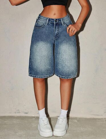 Girls Jean Shorts Baggy Wide Leg Cute Y2K Retro Washed Denim Shorts for Teen Girl Trendy Distressed Streetwear 12-16Y in Kuwait