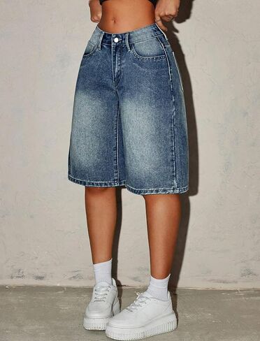 Girls Jean Shorts Baggy Wide Leg Cute Y2K Retro Washed Denim Shorts for Teen Girl Trendy Distressed Streetwear 12-16Y in Kuwait