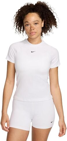 قميص Nike Pro Dri-FIT قصير الأكمام للنساء (أبيض/أسود) in Kuwait