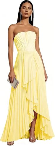 Strapless Bridesmaid Dresses for Wedding Hi-Lo Pleated Satin Formal Wedding Guest Dress in Saudi Arabia