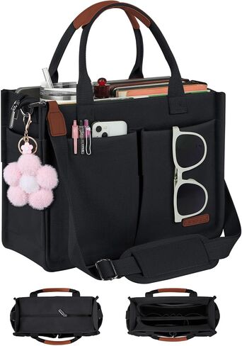 FIORETTO Womens Canvas Tote Bag Purse with Individual Compartment, Zipper Top, Reinforced Bottom & Luggage Sleeve in Kuwait