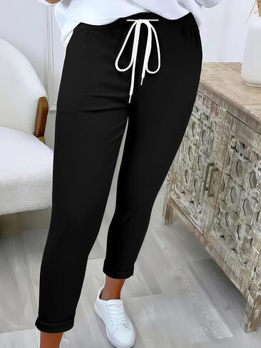 Women' Casual High Waist Drawstring Pants Adjustable Jogger Trousers Baggy Travel Sweatpants for Women with Pockets in Kuwait