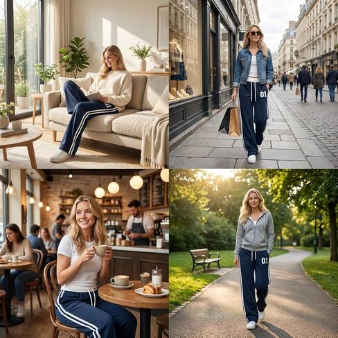 Women's Wide Leg Track Pants, Side Stripe High Waisted Baggy Sweatpants, Casual Loose Y2K Trousers in Kuwait