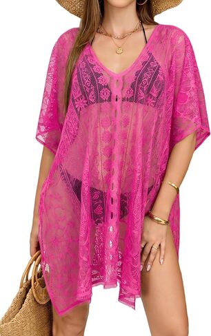 Women’s V Neck Lace Beach Cover Up, Bathing Suit and Bikini Swimsuit Cover Up for Vacation in Saudi Arabia