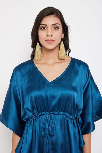 Oussum Women Satin Silk Short Caftan Tunic Dress Plus Size Beach Cover Up Mini Dresses for Sleepwear Nightwear Loungewear (Corsair Blue) in Saudi Arabia