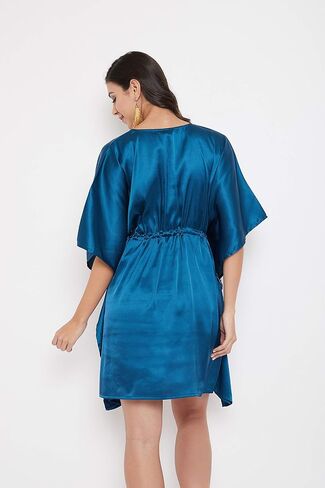 Oussum Women Satin Silk Short Caftan Tunic Dress Plus Size Beach Cover Up Mini Dresses for Sleepwear Nightwear Loungewear (Corsair Blue) in Saudi Arabia