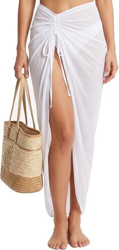 White Sarong Cover Up - Elegant Sheer Beach Wrap Skirt for Women, Lightweight and Breathable Polyester Blend, Perfect White Swimsuit Cover Up for Summer Vacations in Saudi Arabia