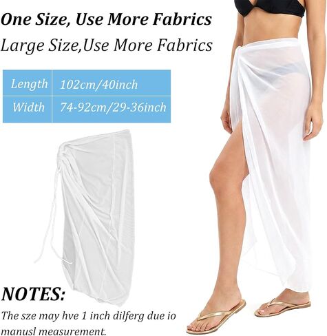 White Sarong Cover Up - Elegant Sheer Beach Wrap Skirt for Women, Lightweight and Breathable Polyester Blend, Perfect White Swimsuit Cover Up for Summer Vacations in Saudi Arabia