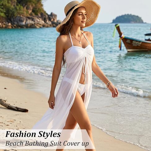White Sarong Cover Up - Elegant Sheer Beach Wrap Skirt for Women, Lightweight and Breathable Polyester Blend, Perfect White Swimsuit Cover Up for Summer Vacations in Saudi Arabia