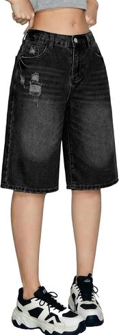 Girls Jean Shorts Baggy Wide Leg Cute Y2K Retro Washed Denim Shorts for Teen Girl Trendy Distressed Streetwear 12-16Y in Kuwait