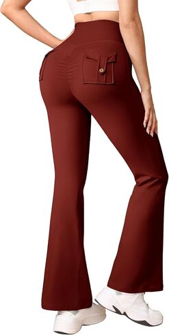 Yoga Pants with Pockets Workout Pants for Women Tummy Control Flare Leggings with Pockets for Women in Saudi Arabia