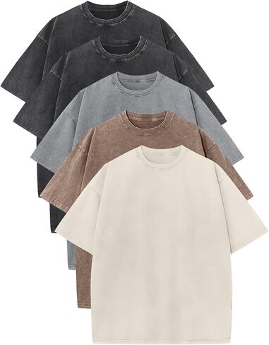 Ogfao Mens Shirts Oversized T Shirts Cotton Acid Wash Unisex Baggy Tees Loose Fit Vintage Heavyweight Comfort T-Shirt in Saudi Arabia