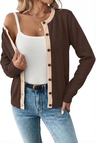 Dokotoo Women's Wool Button Down Cardigan Lightweight Long Sleeve Casual Crew Neck Soft Knit Cardigans Sweater Tops in Saudi Arabia